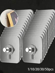 1/10/20/30/50pcs Transparent Picture Frame Hooks, Strong Self-Adhesive Picture Frame Hooks, Damage-Free Hooks, Suitable For Photo Albums And Artworks, No Drilling Required, Bathroom And Kitchen Wall Hooks, Suitable For Glass/Tile/Wood/Metal Surfaces - Multicolor - View 1