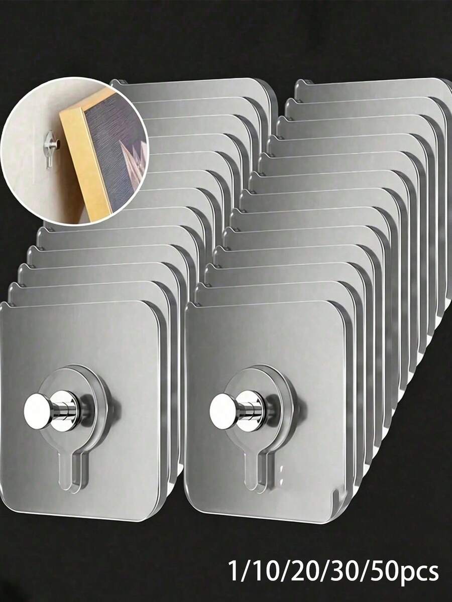 1/10/20/30/50pcs Transparent Picture Frame Hooks, Strong Self-Adhesive Picture Frame Hooks, Damage-Free Hooks, Suitable For Photo Albums And Artworks, No Drilling Required, Bathroom And Kitchen Wall Hooks, Suitable For Glass/Tile/Wood/Metal Surfaces - Multicolor - View 1