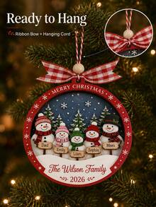 Custom Snowman Christmas Ornament, Festive Tree Hanging Decor, Personalized Family Name Holiday Keepsake, Farmhouse Home Decor, Customized 2-5 Names Christmas Tree Decoration, Customizable Christmas Gift For Family, Family Decoration, Merry Christmas - Style B - View 2
