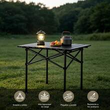 Mesa de Campamento Plegable Tipo Rollo de Huevo Portátil Estructura Metálica Resistente a Arañazos para Campistas y Familias Ideal para Campamento Picnic Jardín Terraza y Excursiones - mesa cuadrada negra - Ver 2