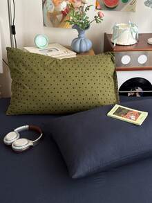4-Piece Olive Green & Navy Blue Polka Dot Print Bedding Set, Contrast Pillowcase Design, Soft & Comfortable All-Season Bedding Set Including 1 Duvet Cover, 1 Bed Sheet, 2 Pillowcases, No Filling, Suitable For Dorm, Bedroom, Home Use, Multiple Size Options - Olive Green - View 11