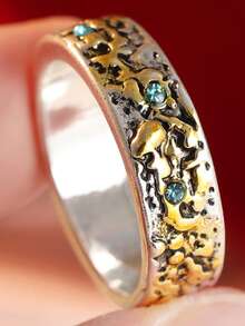 Gmzalx Minimalist Women's Ring, Vintage Texture, Inlaid With Synthetic Zirconia, Suitable For Daily Wear, Cocktail Parties, Unique Holiday Gift - Multicolor - View 9