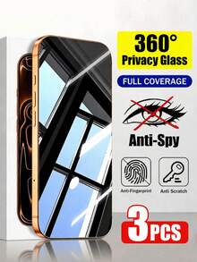 CASECOPS 3PCS 360° 4-Way Privacy Tempered Glass Screen Protector, Bubble-Free Easy Installation, Compatible Phone Case, Full Coverage, Anti-Peeping, Anti-Drop, Anti-Scratch, Anti-Fingerprint, Compatible With IPhone 18 Pro Max/17 Pro Max/16/15/14/13/12/11/XS Max/XR Series - 3PCS - View 1