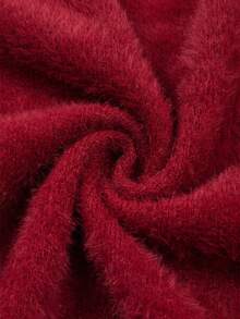 Tie Cutout V Neck Fuzzy Cropped Slim Knit Sweater - Red - View 7