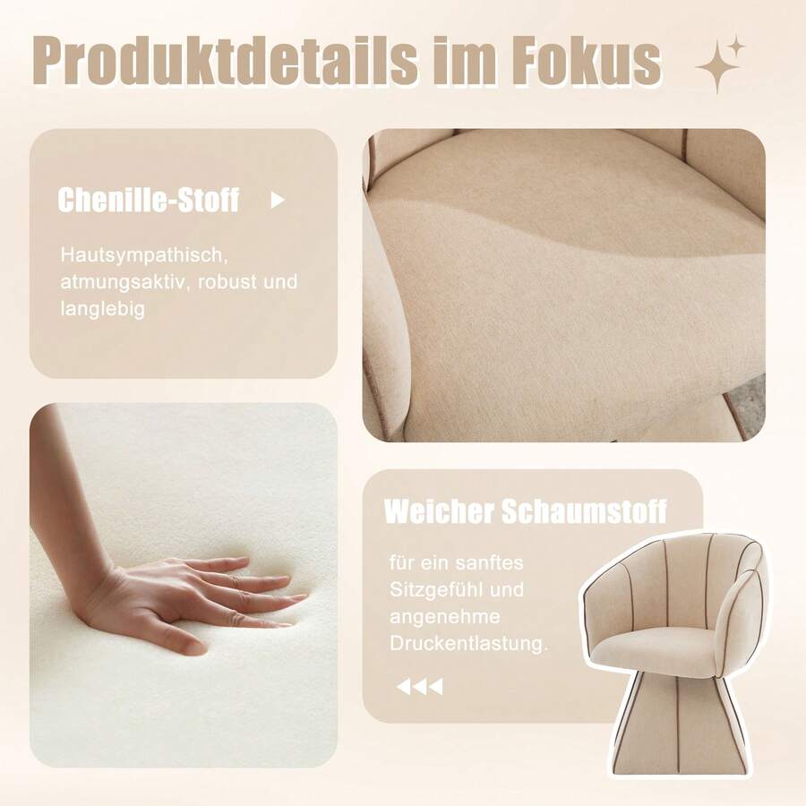 Ergonomic Reclining Armchair Beige Chenille - Scandinavian Style - 駝色 - 查看 1