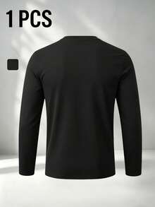 1pc Men's Autumn Sports Crew Neck Long Sleeve T-Shirt, RUN Letter Print Slim Fit Top, Outdoor Running Fitness Training Daily Layering Casual Basic - Black - View 5