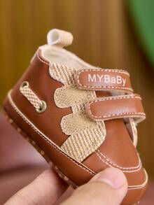 Spring/Autumn Vintage Brown Patchwork Infant Walking Shoes, Double Hook & Loop Soft Sole Casual Sneakers, Pre-Walker Shoes For 0-12 Months - Brown - View 8