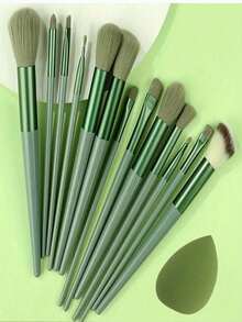 14pcs Makeup Brush Set, Includes 13 Individual Makeup Brushes, Suitable For Blush, Liquid Lipstick, Eyebrow Pencil, Lip Gloss, Concealer, Eyeshadow, Highlighter, Contour, Foundation And Base, Perfect Gift For Girls. - Green - View 5