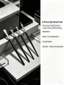 4pcs Multi-Function Eye Makeup Brush Set, Angled, Flat And Sickle-Shaped Makeup Brushes, Suitable For Under Eye Shadow, Lower Eyelash Line And Eyelid Makeup Detail Brushes - Multicolor - View 6