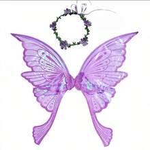New Adult Gold Foil Phoenix Tail Butterfly Wings Fairy Wings Back Decor Holiday Party COS Costume 2pcs Set,Halloween - Multicolor - View 14