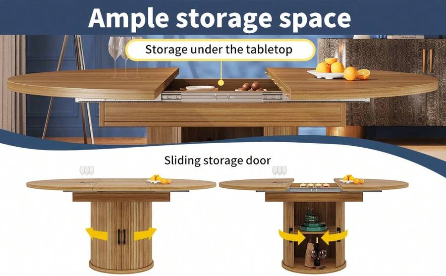 Extendable Dining Table Brown Made Of Wood For Dining Room And Kitchen - 胡桃木 - 查看 1