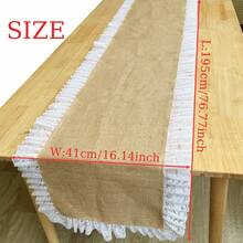 1pc Vintage Lace Trim Burlap Table Runner, Rustic Dining Table Decor, Wedding Party Atmosphere Long Tablecloth, American Farmhouse Style Dining Table Cover, Banquet Wedding Tabletop Decoration, Dining Table Coffee Table Decorative Tablecloth - Camel - View 4