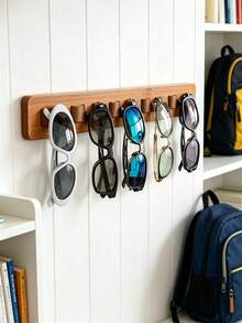 1pc Wooden Wall-Mounted Glasses Holder, Multi-Slot Fashionable Glasses Storage Rack, Wall-Mounted Glasses Display & Storage Rack, Suitable For Closet, Bedroom, Entryway, Home Decor - Multicolor - View 2