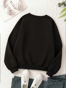 Women's Christmas Outfit, Comfortable Sports Home Sweatshirt, Christmas Cartoon Character Print Crew Neck Sweatshirt, Suitable For Christmas And Autumn/Winter Wear - Black - View 3