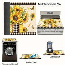 (Hot !!) 1pc Sunflower 2D Printed Flat Stove Protector Mat, Rubber Non-Slip Heat-Resistant Stove Cover Pad, Suitable For Induction Cooktop, Glass Stove, Multi-Function Anti-Scratch Mat, Best Choice For Oven, Washing Machine, Dryer, Kitchen Decor - Multicolor - View 9