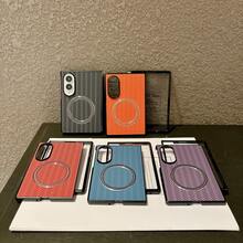 Magnetic Foldable Screen Protective Case Compatible With Samsung FOLD8 8U, Minimalist Design - Orange + Glass Front Cover - View 4