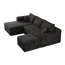 L Shape Sofa Black Fabric 241cm For Living Room And Lounge - 黑色四座 - 查看 11