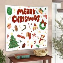 Wall Hanging Tapestry Christmas Tree Gingerbread Man Wreath Stocking Candy Cane Cake Print Merry Christmas X Mas Pattern Winter Holiday Backdrop Decor For Dorm Bedroom Living Space Party Background Ornament - Multicolor - View 6