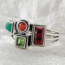 Cincin Gugusan Batu Permata Aneka Warna Gaya Art Deco Klasik, Aksesori Elegan dan Menarik untuk Wanita, Cocok untuk Liburan dan Ulang Tahun. - Perak - View 2