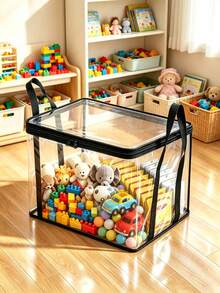 Transparent PVC Storage Box, Foldable Storage Bag With Visible Window, Thickened Waterproof Rectangular Storage Container, Suitable For Books, Toys, Stationery, Snacks, Space-Saving Home And Classroom Storage, College Dorm Essential, Holiday Gift Choice - Multicolor - View 2