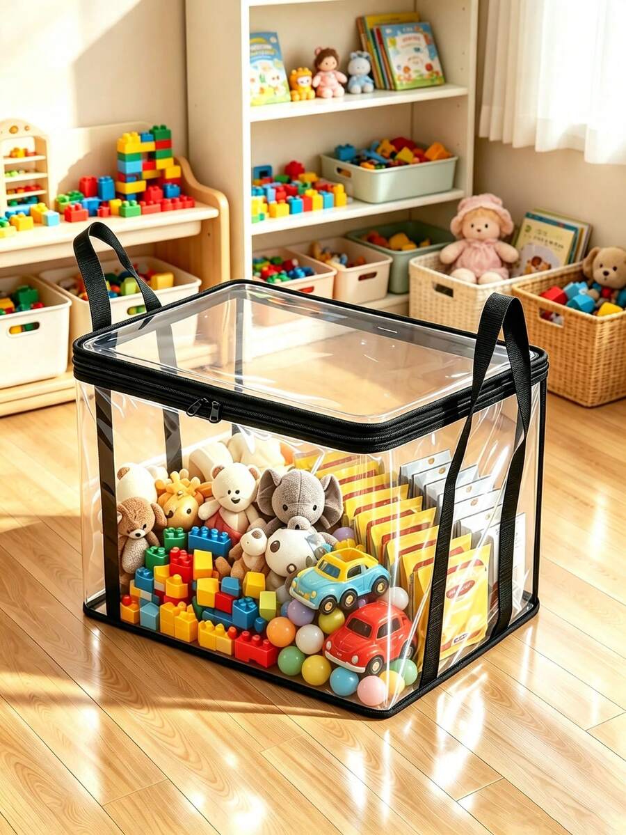 Transparent PVC Storage Box, Foldable Storage Bag With Visible Window, Thickened Waterproof Rectangular Storage Container, Suitable For Books, Toys, Stationery, Snacks, Space-Saving Home And Classroom Storage, College Dorm Essential, Holiday Gift Choice