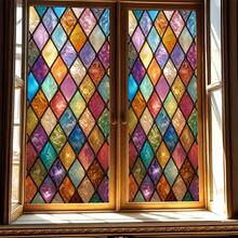 1/2pcs Retro-Style Colorful Geometric Diamond Teardrop Pattern Privacy Window Film, Reusable PVC Electrostatic Sticker, Suitable For Bathrooms, Bedrooms, Offices, And Home Decor. - Frosted Glass Sticker - View 6