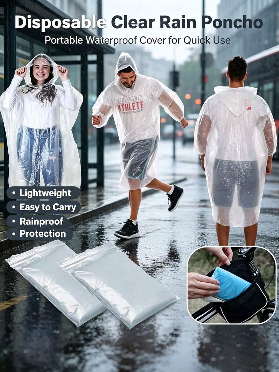 Unisex Disposable Rain Poncho, Compact Compressible Portable Adult Raincoat, Waterproof Emergency Outerwear, Suitable For Camping, Hiking, Cycling, Fishing