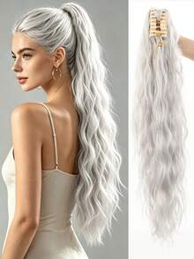 26 Inch Long Wavy Curly Ponytail Hair Extension, Suitable For Women And Girls Daily Wear - Milky White Silver Gray - View 19