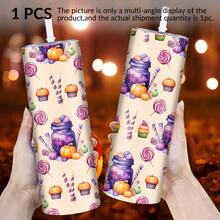 1pc, Halloween 20oz Stainless Steel Straight Tumbler With Lid And Straw, Pumpkin, Candy, Can Pattern, Vacuum Insulated Slim Coffee Cup, Halloween Party Decoration, Holiday Birthday, Suitable Home Kitchen - XAH3719 - View 9