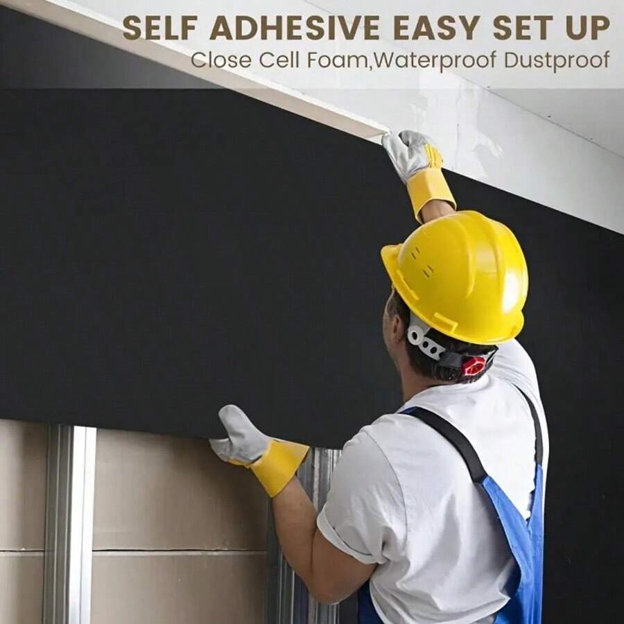 [1 Roll]High Density Self-Adhesive Acoustic Foam Soundproofing Noise Reduction Vibration Dampening Pad DIY Audio Room Recording Studio Back Adhesive Foam Board Easy To Cut Multi-Purpose - Black - View 1