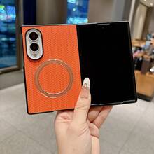 Magnetic Foldable Screen Protective Case Compatible With Samsung FOLD8 8U, Minimalist Design - Orange + Standard Front Cover - View 2