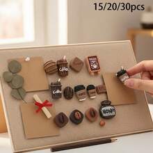 15/20/30 piezas de chinchetas creativas de estilo vintage americano con diseño de grano de café de chocolate, chinchetas para fijar fotos en la pared, chinchetas decorativas para tablero de fieltro, chinchetas decorativas lindas, accesorios pequeños, estilo aleatorio - A - Ver 1
