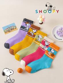 1/5/10 Pairs Snoopy Colorblock Striped Mid-Calf Sports Socks, Cute Cartoon Christmas Puppy Winter Socks For Men - Multicolor - View 4