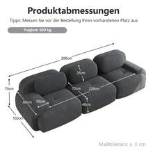 Modular Sofa Grey Made Of Corduroy For Living Room And Lounge - 灰色三座 - 查看 11