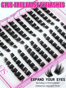 120 Clusters Glue-Free Dense False Eyelashes, Transparent Stem Self-Adhesive, Easy To Wear And Quick Application, Suitable For Dating, Travel, Halloween And Other Occasions, Segmented False Eyelashes - D - View 5