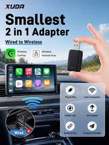 XUDA 2026 New Compact & Elegant Smart Box, 2-In-1 Wireless CarPlay & Android Auto Mini Adapter, New CarPlay Converter, Fast Auto Connection, No Delay, Car Accessory, Wired To Wireless, With USB/USB-C Ports - C - View 1