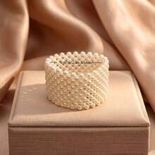 1pc French Fashion Sexy Elegant Vintage Exquisite Multi-Layer Pearl Beaded Bracelet, Suitable For Women's Daily Casual Outings, Banquets, Music Festivals, Parties, Events And Friends Gatherings - White - View 4