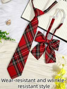 1 Set Classic School Uniform Hawthorn Red Plaid Collar & Bow Tie Combination - Hawthorn Red Plaid - View 6