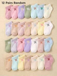 12/24 Pairs Random Color Bow Ankle Socks, Halloween Toddler Girl Style, Newborn Baby Girl Autumn Essential, Princess Style Infant Baptism Gift - Multicolor - View 10