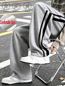 Men's Loose Waffle Knit Wide Leg Pants, Fashionable Sports Casual Pants For Walking, Night Running, Fitness Workout With Draping Effect Spring Fall - Grey - View 2