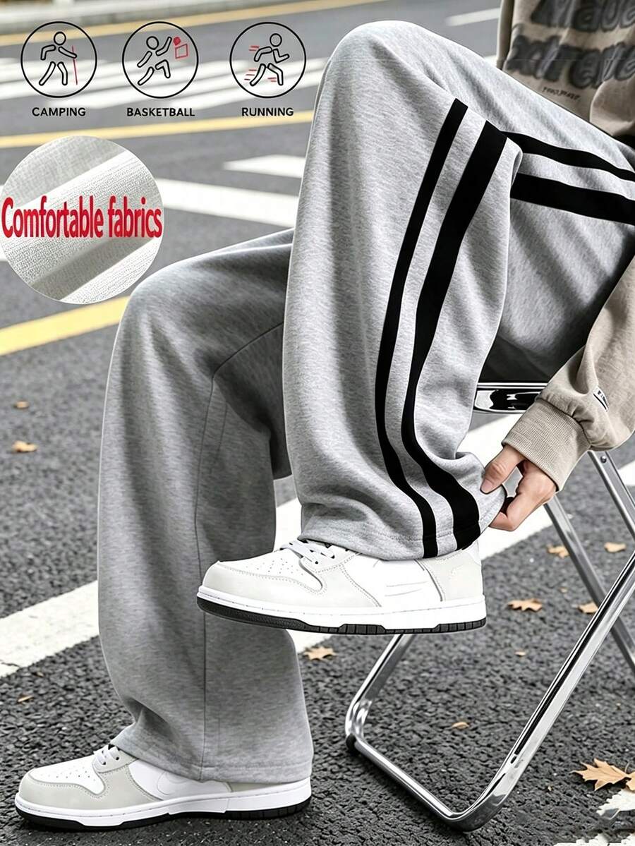 Men's Loose Waffle Knit Wide Leg Pants, Fashionable Sports Casual Pants For Walking, Night Running, Fitness Workout With Draping Effect Spring Fall