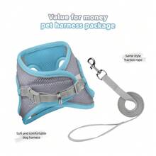 Pechera Arnés Transpirable Cómodo Con Correa Para Perro Gato - Azul - Ver 5