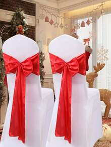 10pcs Red Satin Chair Back Bow Ribbons, Suitable For Banquet, Hallway, Party, Bridal Shower, Restaurant, Birthday Party, Event, Dinner, Hotel Decoration And Other Occasions Wedding Chair Back Decor (Bows Need To Be Tied Manually) - Red - View 5