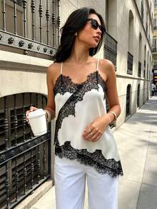 New Arrival Women's Sexy Lace Decor Camisole Top, European And American Style Summer - Black Border On White Background - View 4