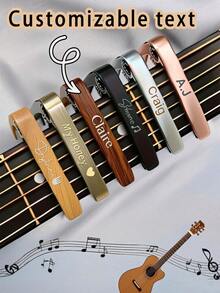 Customizable Engraved Guitar Capo, Universal Tuning Clip For Acoustic And Electric Guitars, Wooden Texture Professional Pitch Clamp, Supports Personalized Text Customization, Create Exclusive Guitar Accessories, Meaningful For Gifts Or Personal Use; Compatible With Acoustic And Electric Guitars, Meets Tuning Needs Of Different Guitar Types; Features Wooden Texture Design, Beautiful Appearance, Comfortable Grip, Enhances User Experience. - Multicolor - View 4