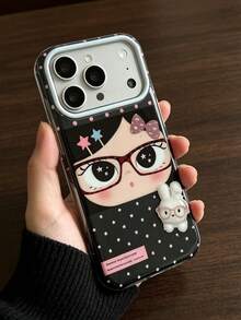 1pc Aesthetic Y2K Style Cartoon Girl Rabbit Print Protective Phone Case, Durable Anti-Drop Decorative Phone Shell, Suitable For Party, Daily Use, Gift, Compatible With IPhone 11-17 Pro Max - Multicolor - View 1