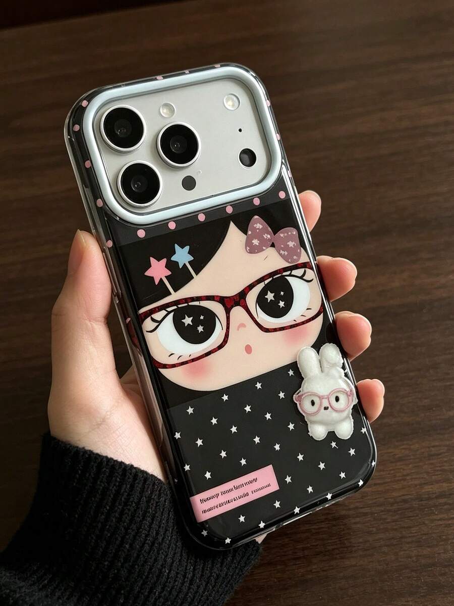 1pc Aesthetic Y2K Style Cartoon Girl Rabbit Print Protective Phone Case, Durable Anti-Drop Decorative Phone Shell, Suitable For Party, Daily Use, Gift, Compatible With IPhone 11-17 Pro Max - Multicolor - View 1