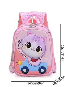 Nueva mochila estilo universitario ligera cómoda linda gato bolso de hombro estudiante mochila de campus simple versátil - Rosa Pálido - Ver 11