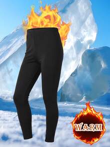 Women's Fleece Lined Thermal Underwear Set, Boat Neck Long Sleeve Top & High Waist Pants 2-Piece Set, Warm Base Layer For Cold Weather - Black - View 4