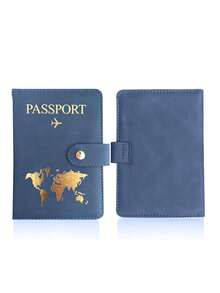 Minimalist Airplane Print Passport Wallet, Snap Button PU Faux Leather Passport Cover, Portable Travel Document Holder For Beach Vacation & School - Multicolor - View 15